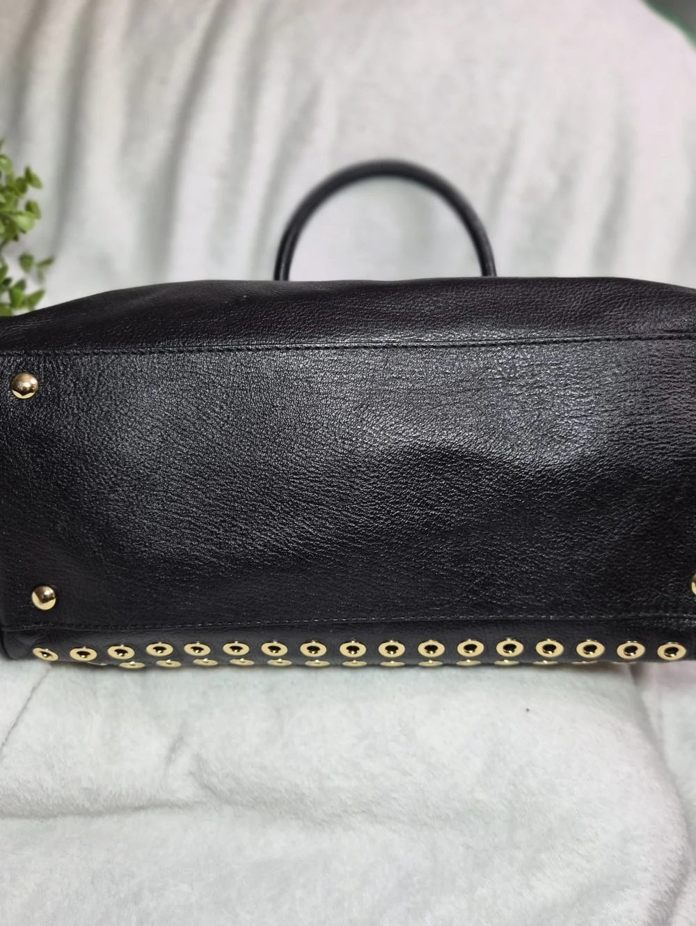 Michael Kors Sandrine Large Grommet Leather Satchel - Black & Gold